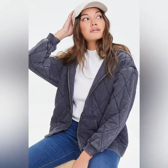 Forever 21 Jackets Coats Forever2 Quilted Zip Up Jacket Light Grey New With Tags Poshmark